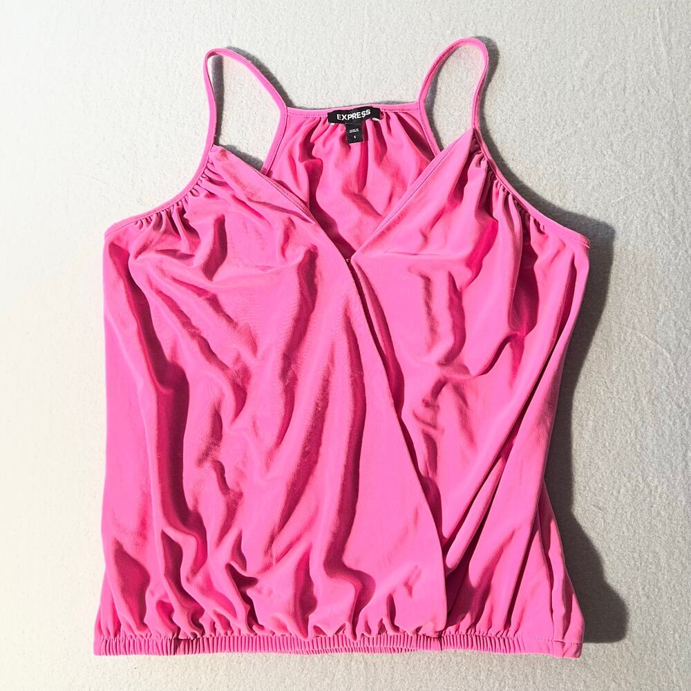 Express Hot Pink Cold Shoulder Surplice Top Size Small Ruched Sleeveless Blouse